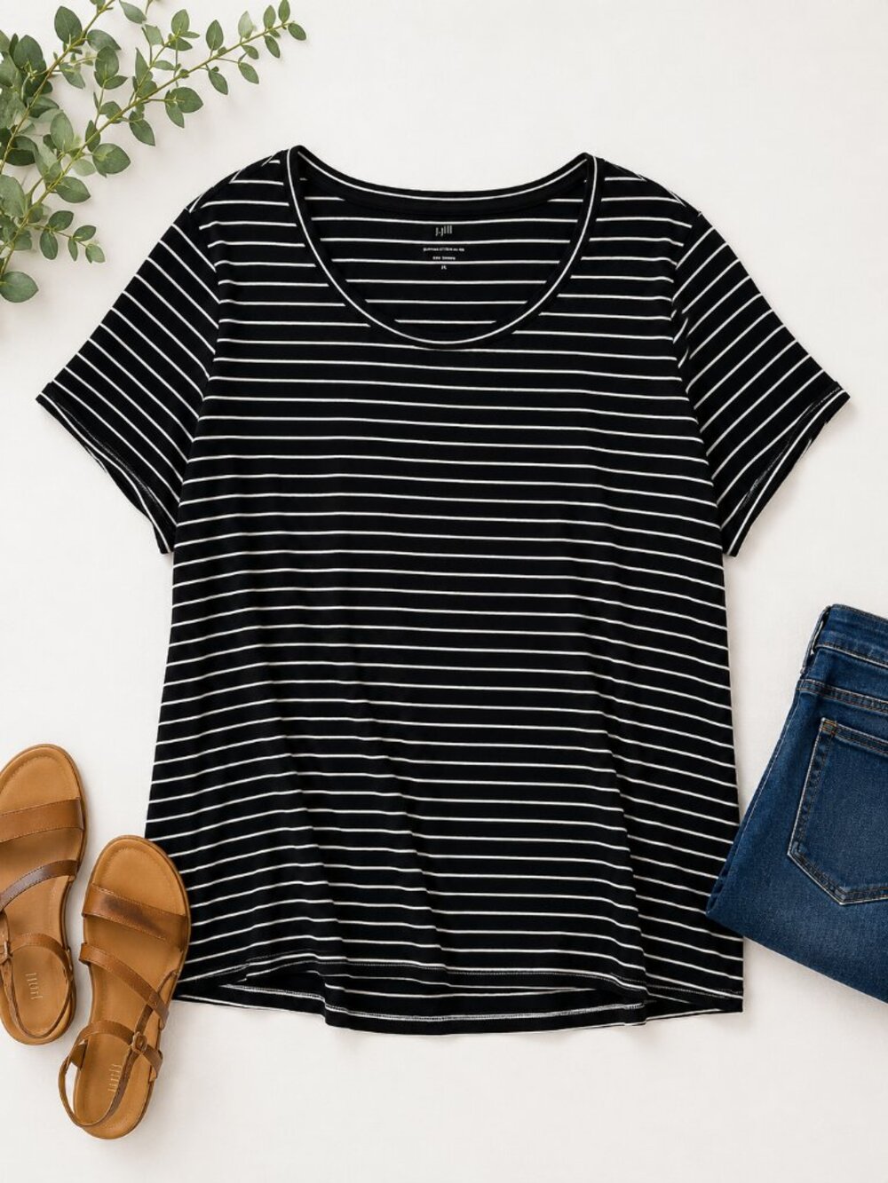 J.Jill Size 2X Black White Striped Supersoft Cotton Tee Plus Size 100% Cotton